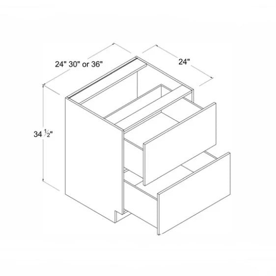Frameless Gloss Gray Two Drawer Base Cabinet