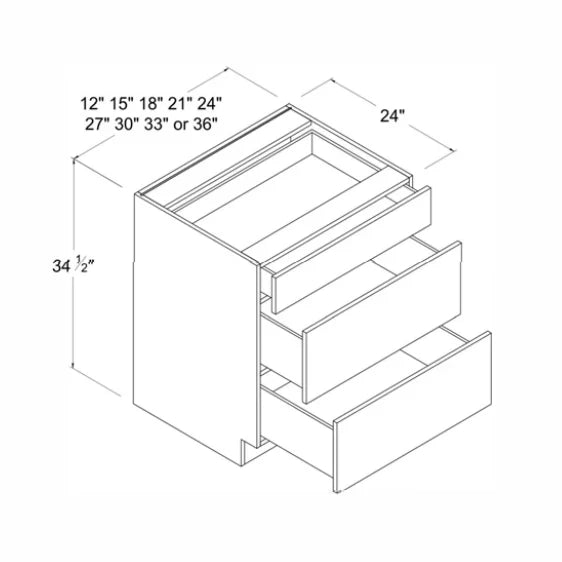 Frameless Gloss Gray Three Drawer Base Cabinet