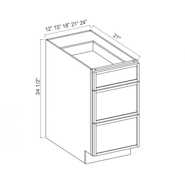 Dove White Slim Shaker Vanity Three Drawer Base Cabinet