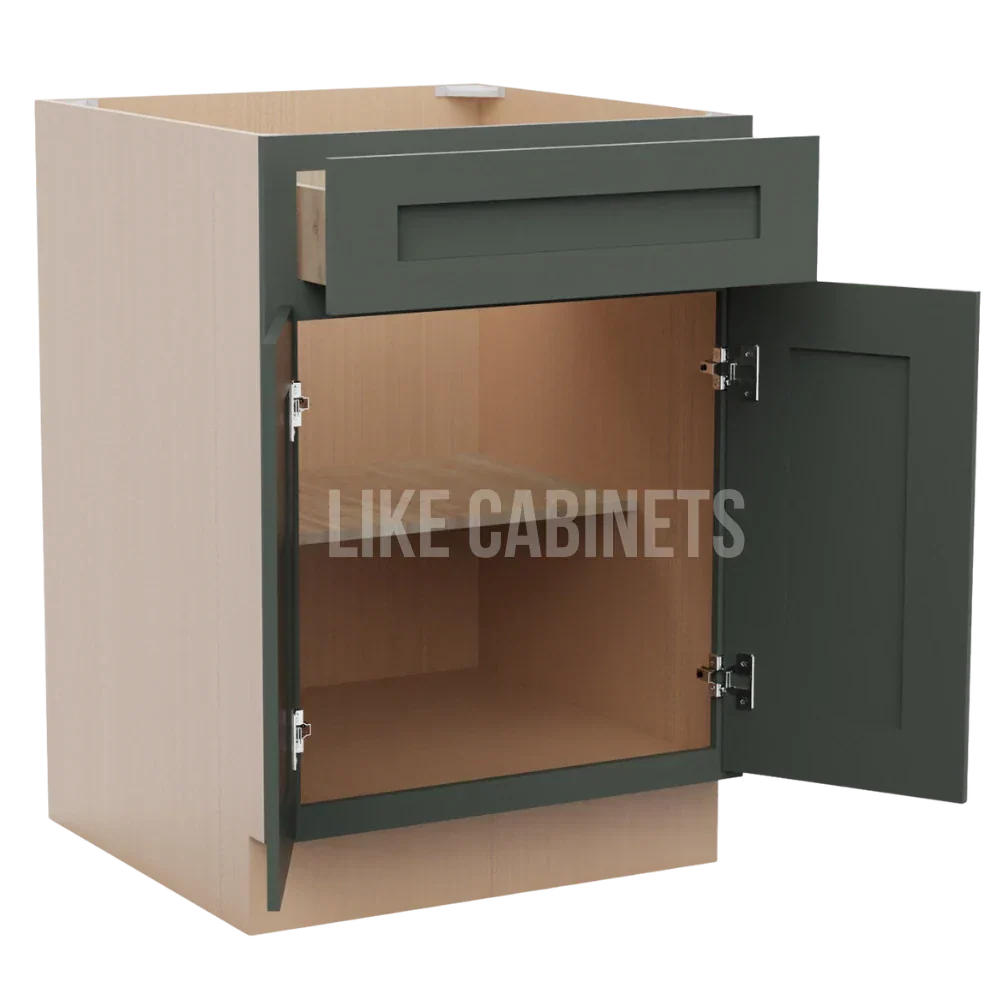 Aston Green Shaker Base Cabinet with Double Doors & Single Drawer