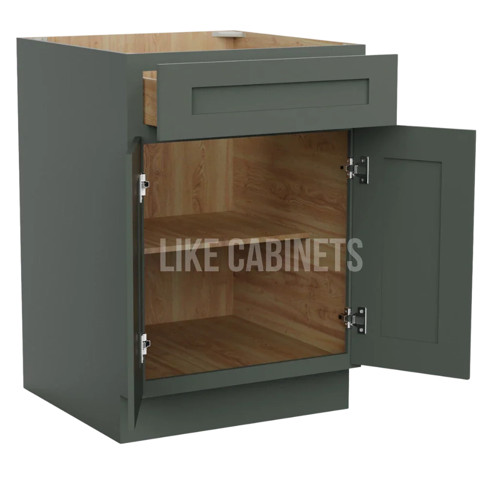 Aston Green Shaker Base Cabinet with Double Doors & Single Drawer
