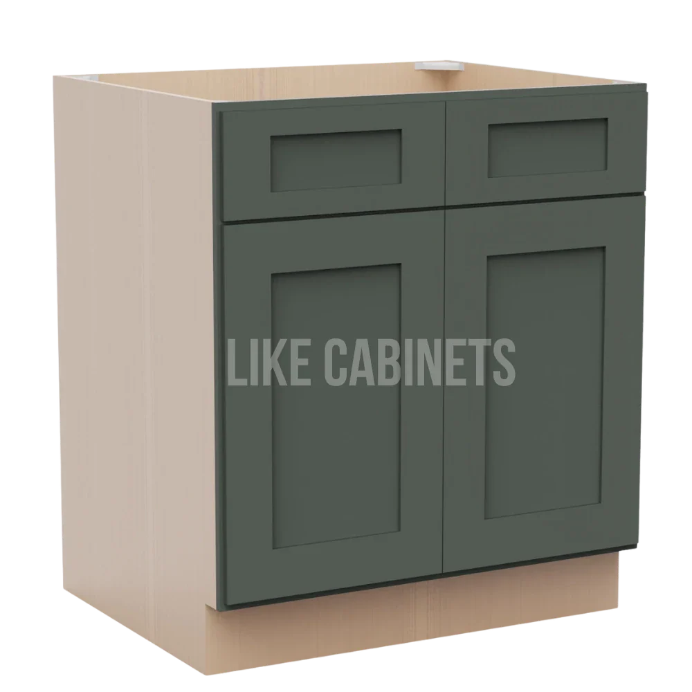 Aston Green Base Cabinet with Double Doors and Drawers