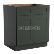 Aston Green Base Cabinet with Double Doors and Drawers