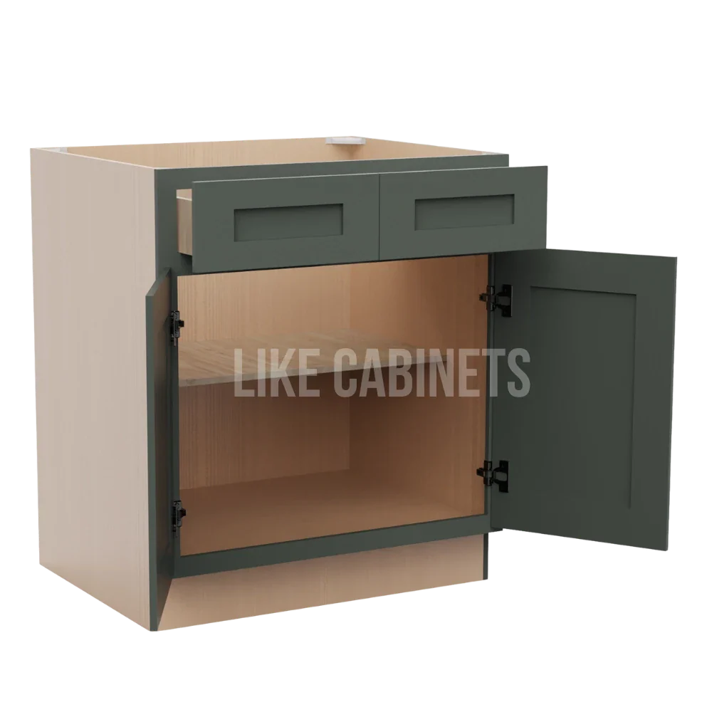 Aston Green Base Cabinet with Double Doors and Drawers