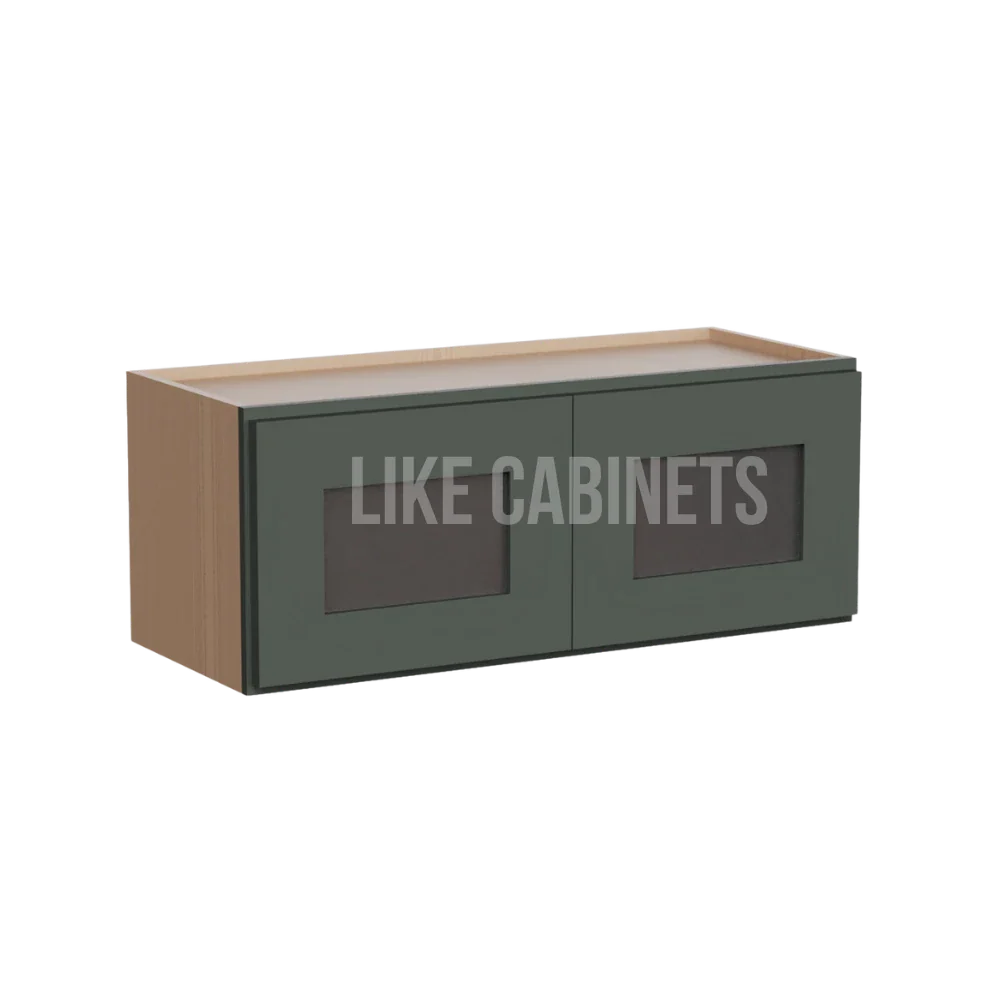 Aston Green Shaker 30''W Double Door Wall Cabinet whit Glass Doors