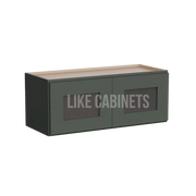 Aston Green Shaker 30''W Double Door Wall Cabinet whit Glass Doors