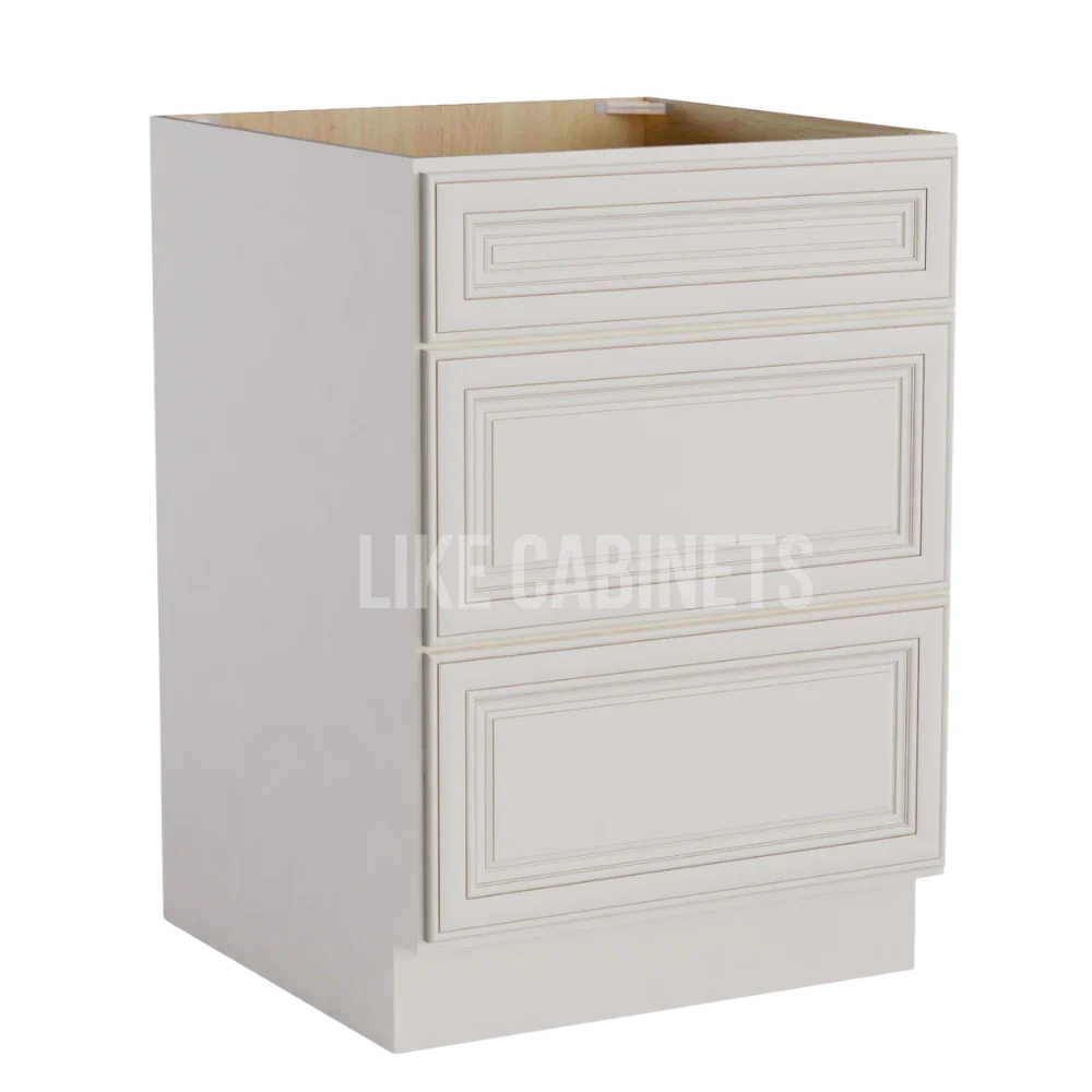 Charleston White Raised Panel Three Drawer Base