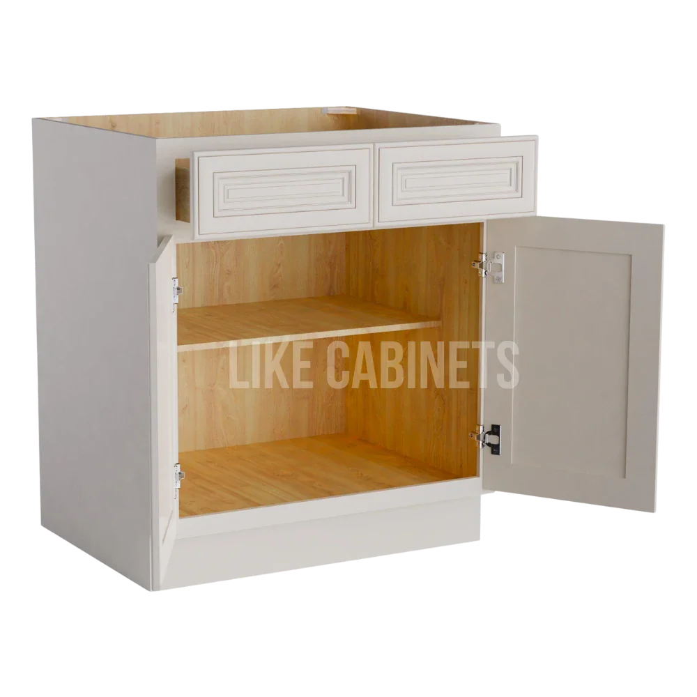 Charleston White Raised Panel Base Cabinet with Double Doors and Drawers