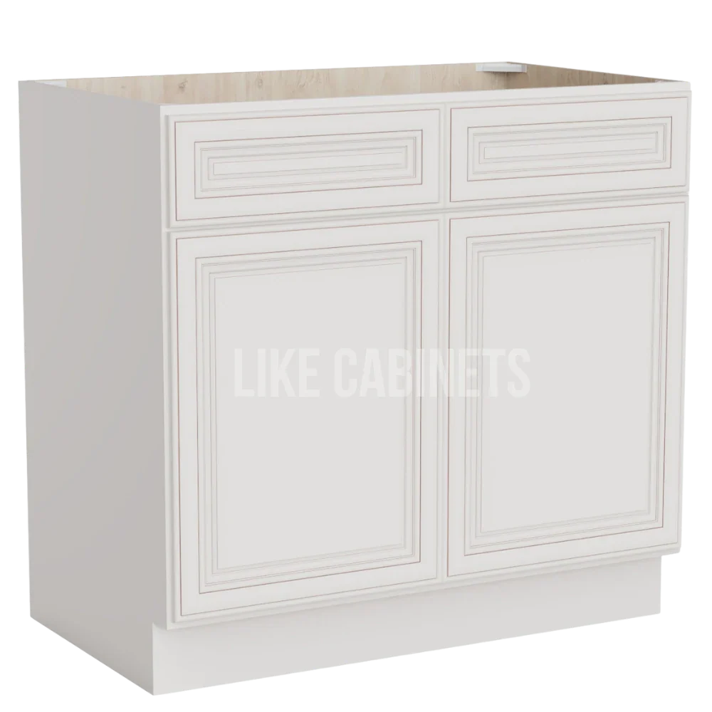 Charleston White Raised Panel Double Vanity Sink Base Cabinet