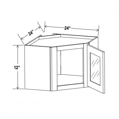 Double Smokey Gray 12'' x 24'' Diagonal Corner Wall Cabinet with Glass Door