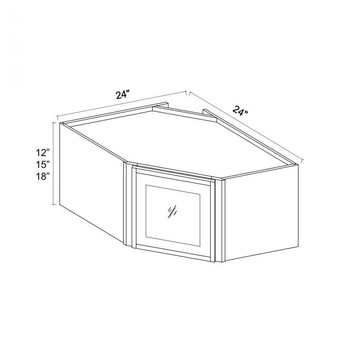 Slim White Oak 12'' x 24'' Diagonal Corner Wall Cabinet with Glass Door