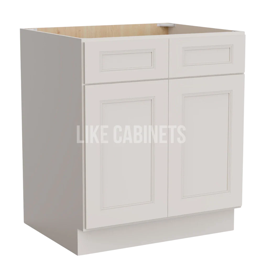 Double Dove White Base Cabinet with Double Doors and Drawers
