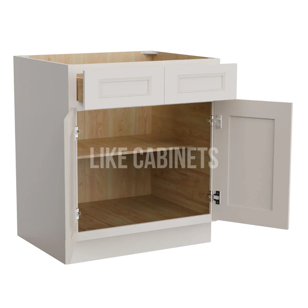 Double Dove White Base Cabinet with Double Doors and Drawers