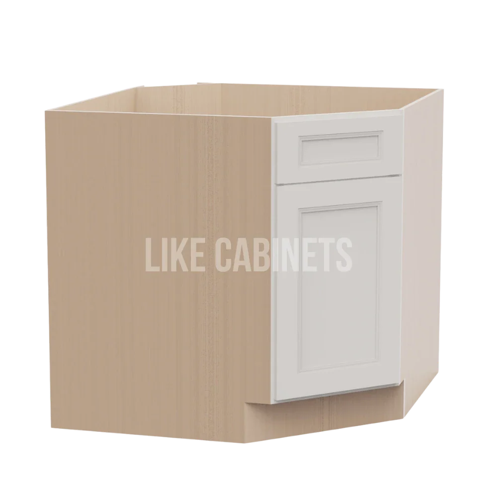 Double Dove White Corner Sink Base Cabinet with False Drawer
