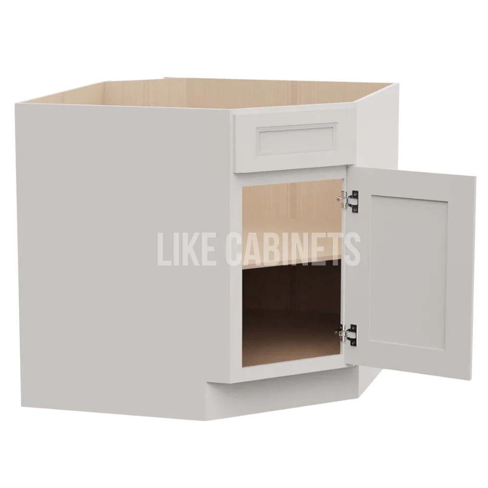 Double Dove White Corner Sink Base Cabinet with False Drawer