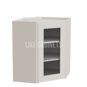 Double Dove White 24'' Diagonal Corner Wall Cabinet with Glass Door