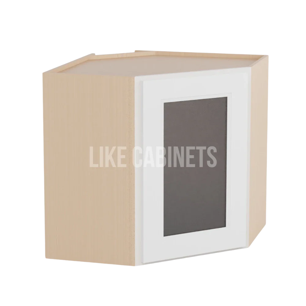Double Dove White 12'' x 24'' Diagonal Corner Wall Cabinet with Glass Door