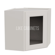 Double Dove White 12'' x 24'' Diagonal Corner Wall Cabinet with Glass Door