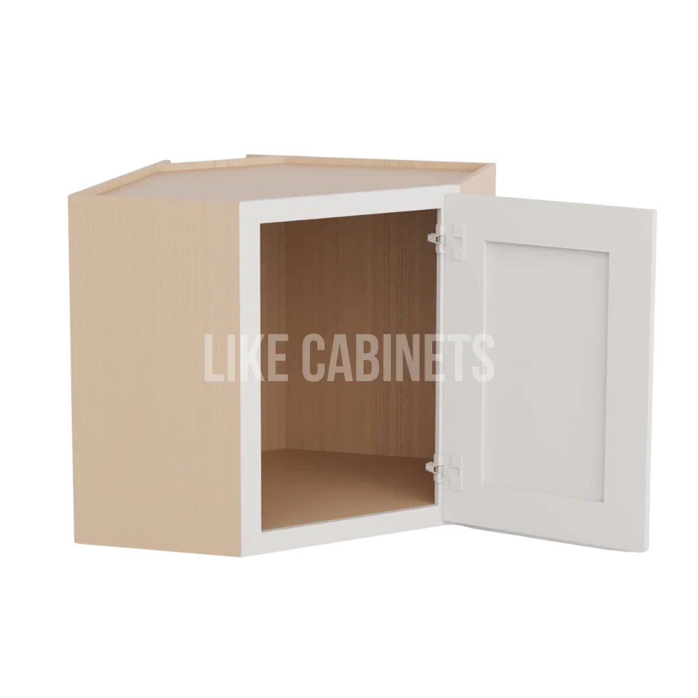Double Dove White 12'' x 24'' Diagonal Corner Wall Cabinet with Glass Door