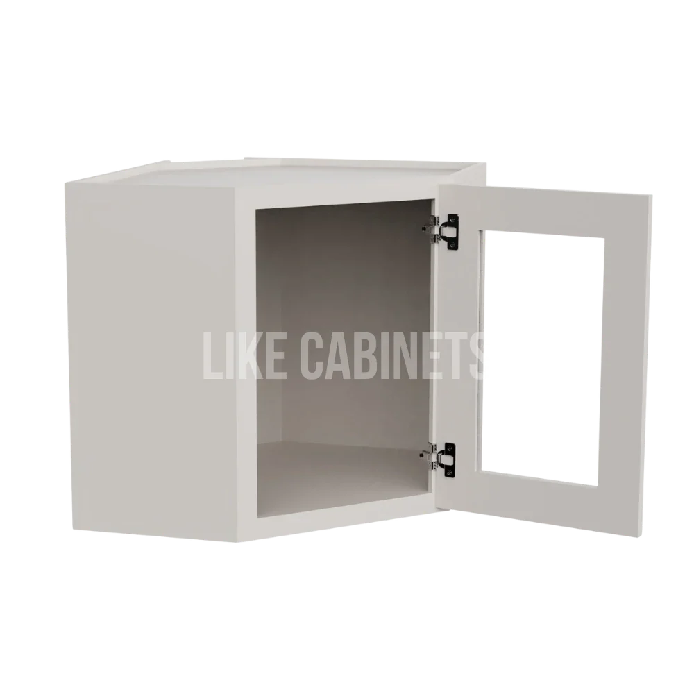 Double Dove White 12'' x 24'' Diagonal Corner Wall Cabinet with Glass Door