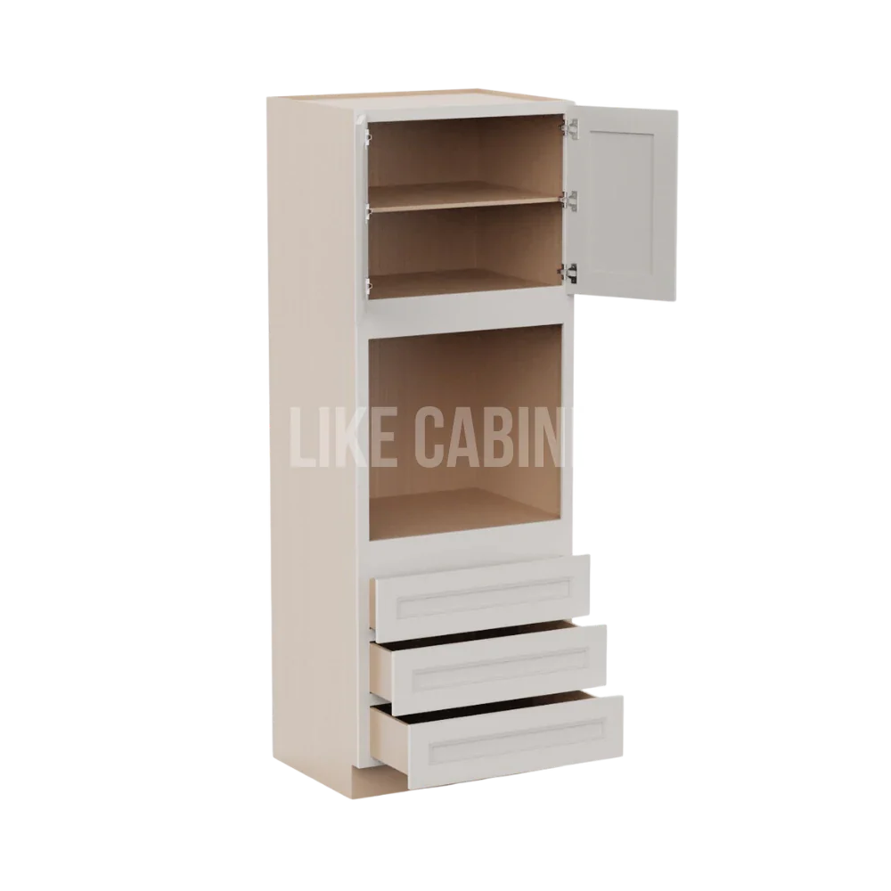 Double Dove White 30'' W Double Door Oven Pantry Cabinet with Three Drawers