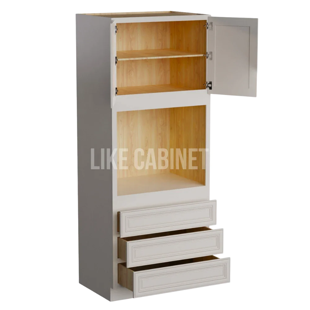 Double Dove White 33'' W Double Door Oven Pantry Cabinet with Three Drawers