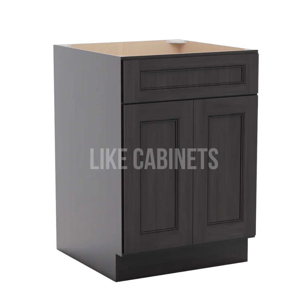 Double Smokey Gray Base Cabinet with Double Doors & Single Drawer