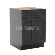 Double Smokey Gray Base Cabinet with Double Doors & Single Drawer