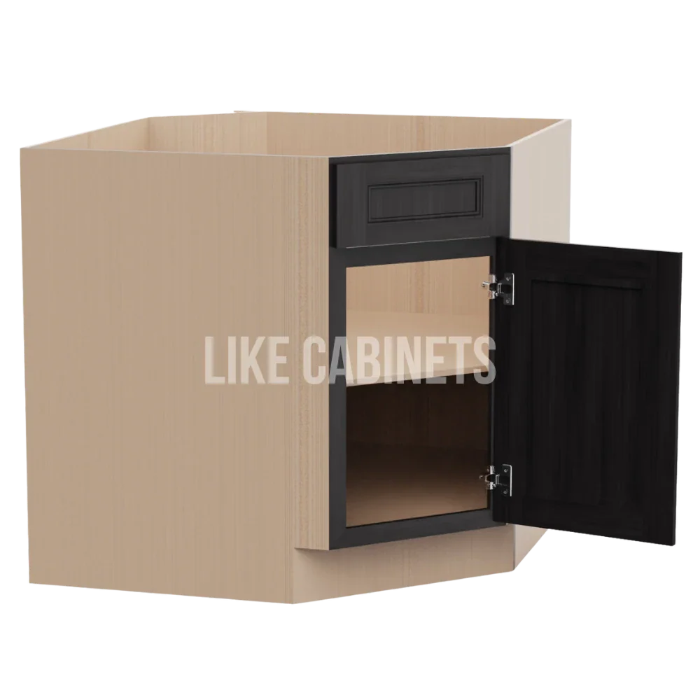 Double Smokey Gray Corner Sink Base Cabinet with False Drawer