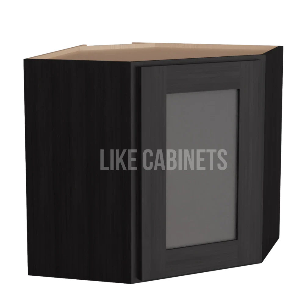 Double Smokey Gray 12'' x 24'' Diagonal Corner Wall Cabinet with Glass Door