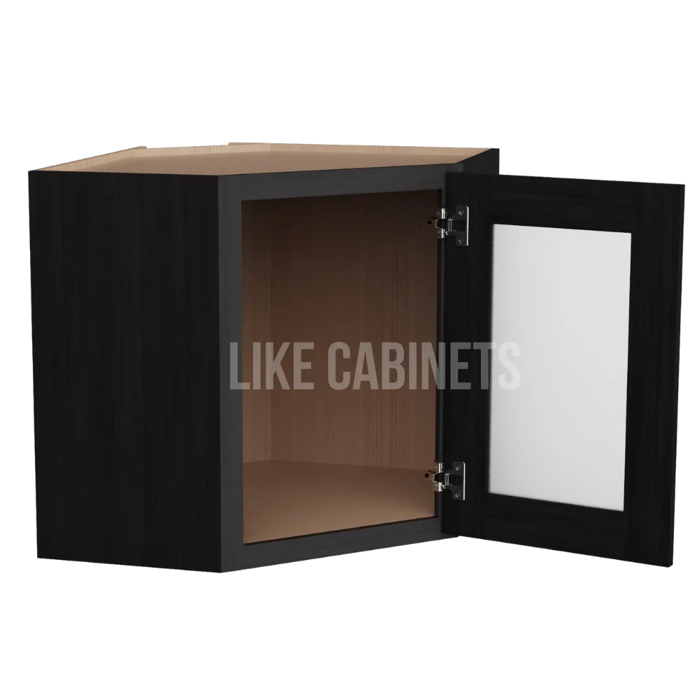 Double Smokey Gray 12'' x 24'' Diagonal Corner Wall Cabinet with Glass Door