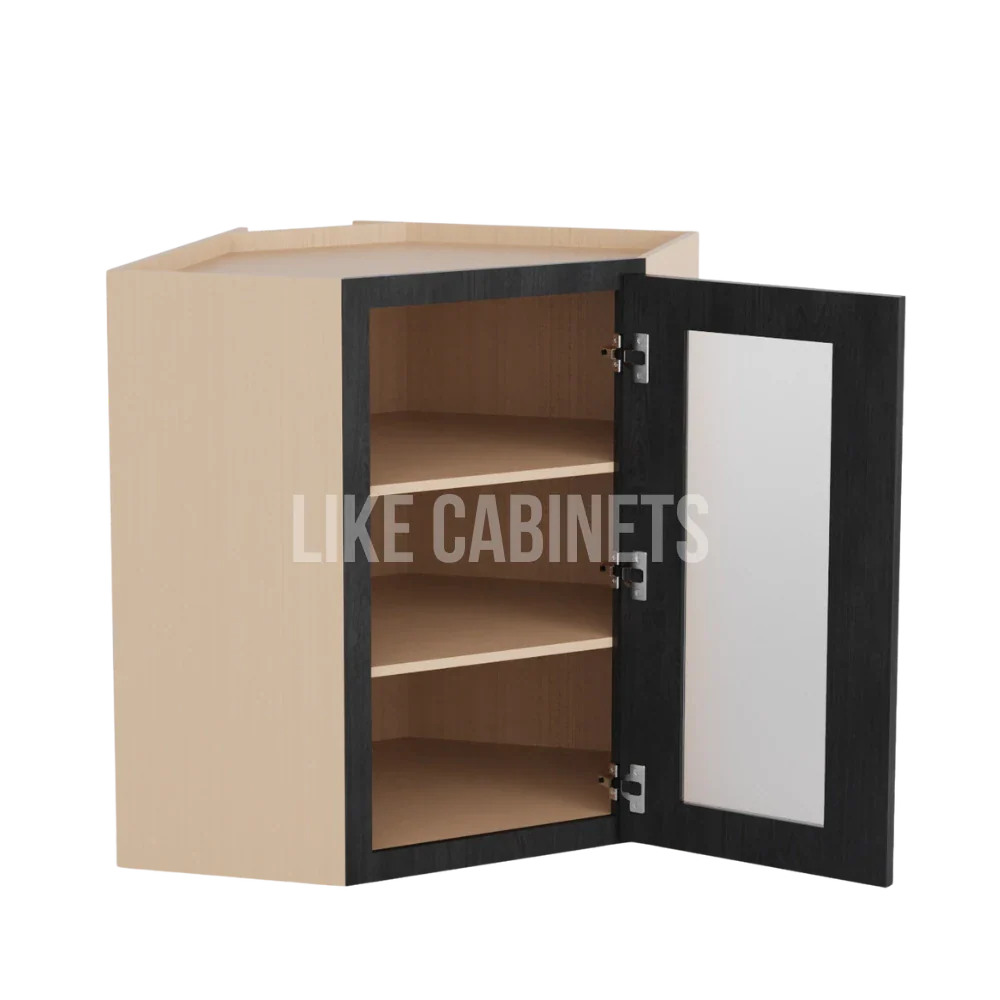 Double Smokey Gray 24'' Diagonal Corner Wall Cabinet with Glass Door