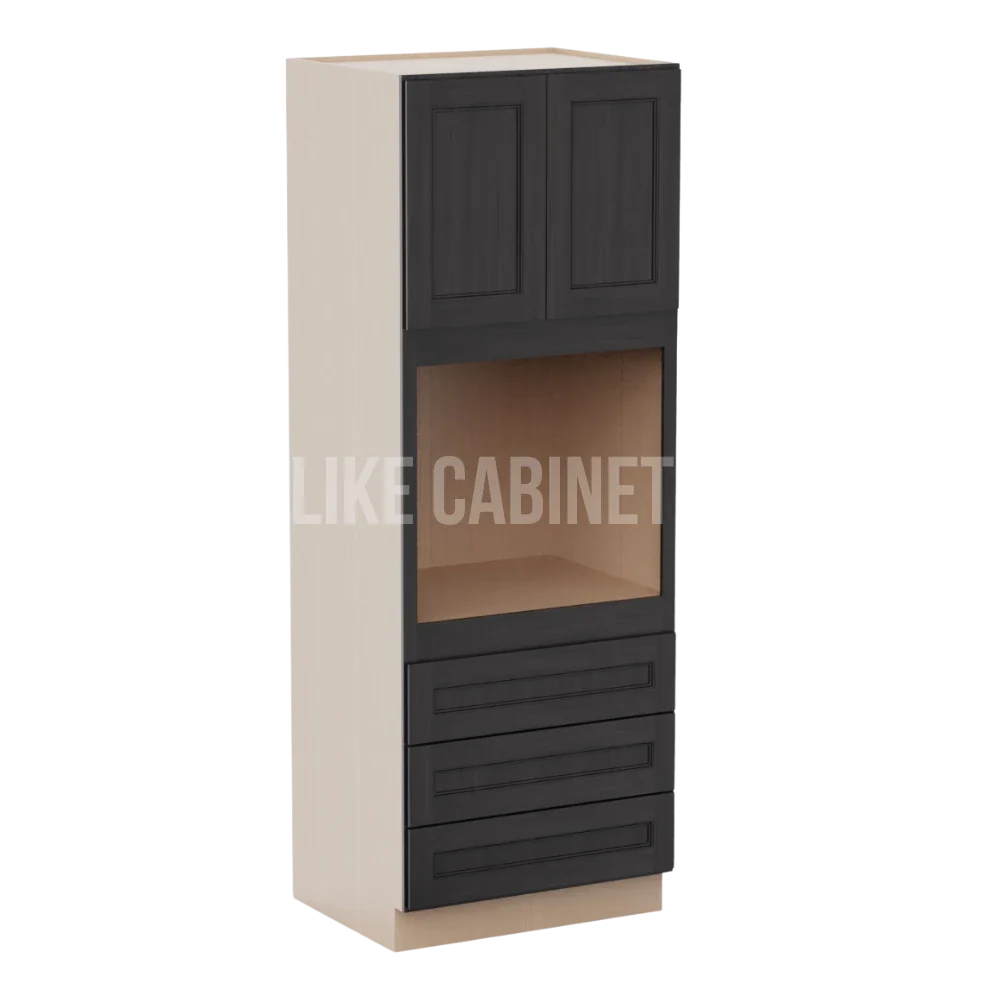 Double Smokey Gray 30'' W Double Door Oven Pantry Cabinet with Three Drawers