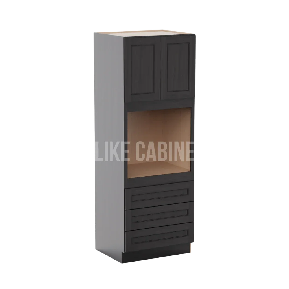 Double Smokey Gray 30'' W Double Door Oven Pantry Cabinet with Three Drawers