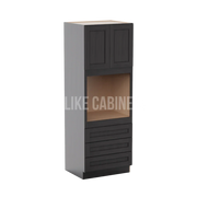 Double Smokey Gray 30'' W Double Door Oven Pantry Cabinet with Three Drawers