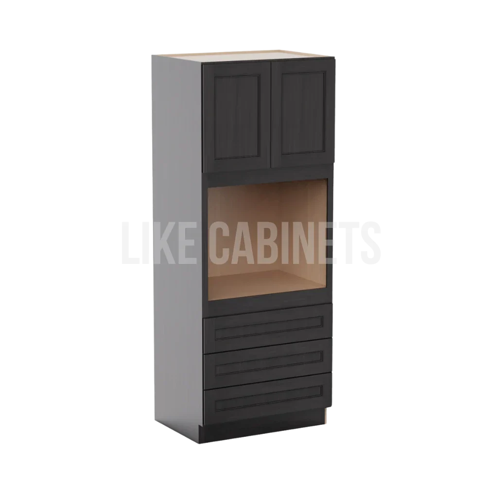 Double Smokey Gray 33'' W Double Door Oven Pantry Cabinet with Three Drawers