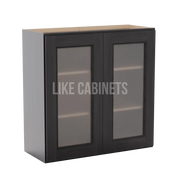 Double Smokey Gray 30'' H Double Door Wall Cabinet with Glass Doors