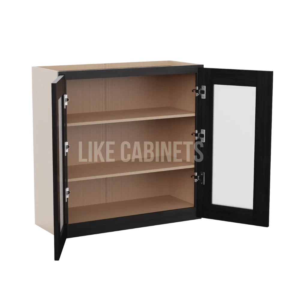 Double Smokey Gray 30'' H Double Door Wall Cabinet with Glass Doors