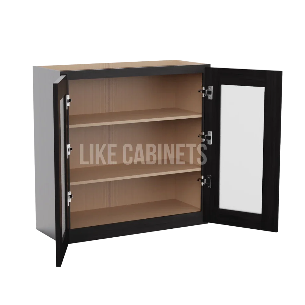 Double Smokey Gray 30'' H Double Door Wall Cabinet with Glass Doors