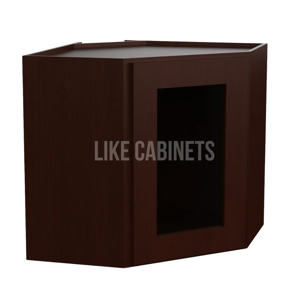 Shaker Espresso 12''x 24'' Diagonal Corner Wall Shelf with Glass Door