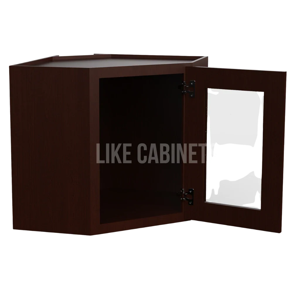 Shaker Espresso 12''x 24'' Diagonal Corner Wall Shelf with Glass Door