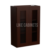 Shaker Espresso 36'' H Double Door Wall Cabinet with Glass Doors