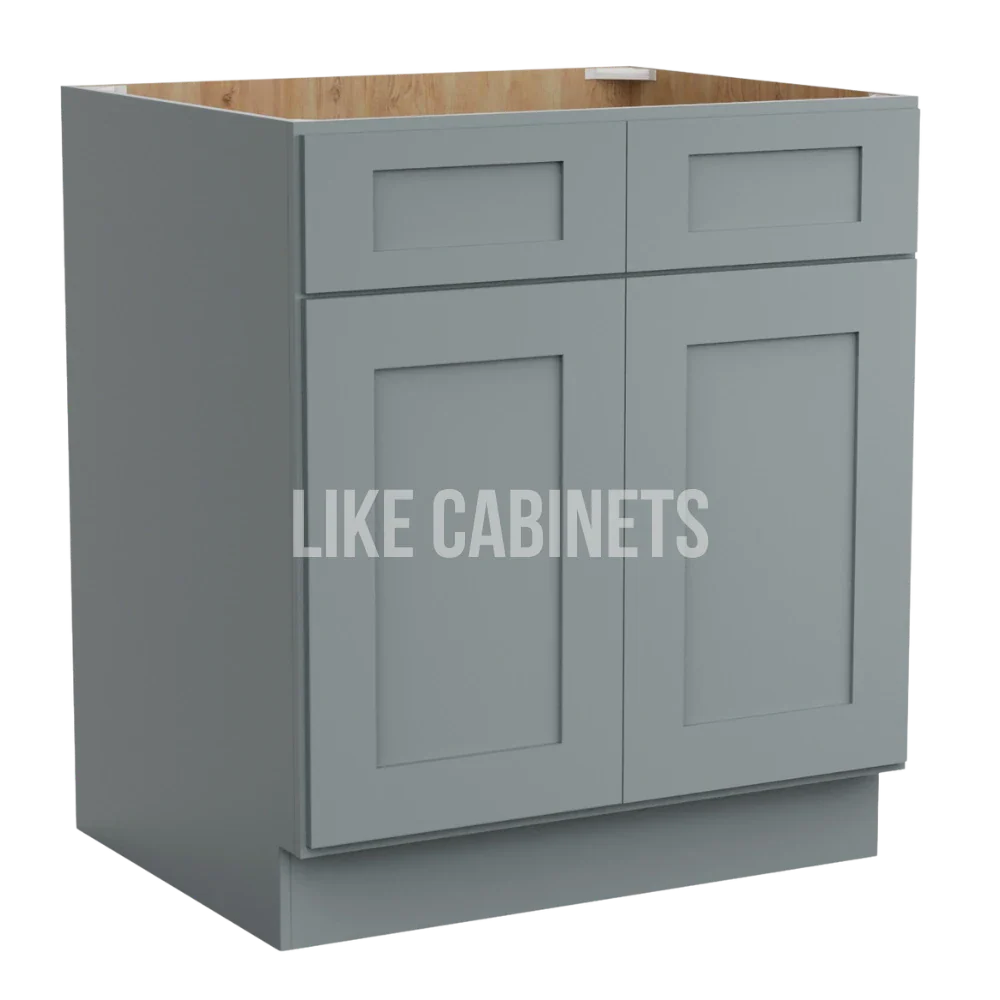 Gray Shaker Base Cabinet with Double Doors and Drawers