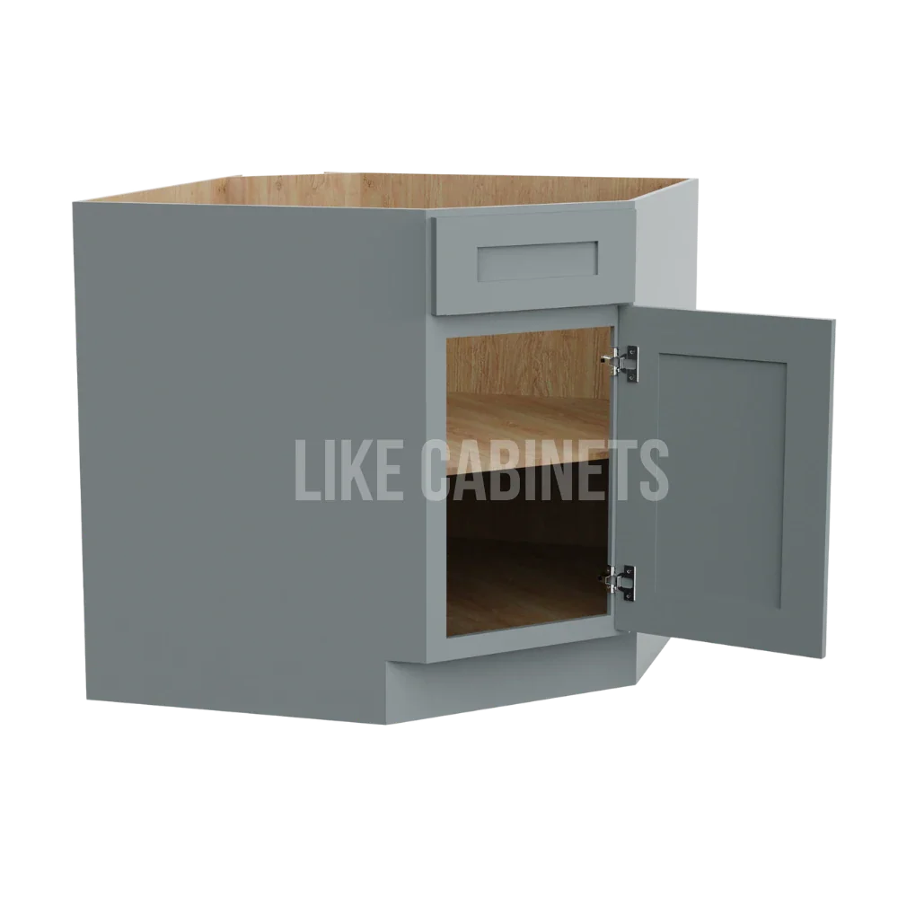 Shaker Gray Corner Sink Base Cabinet with False Drawer
