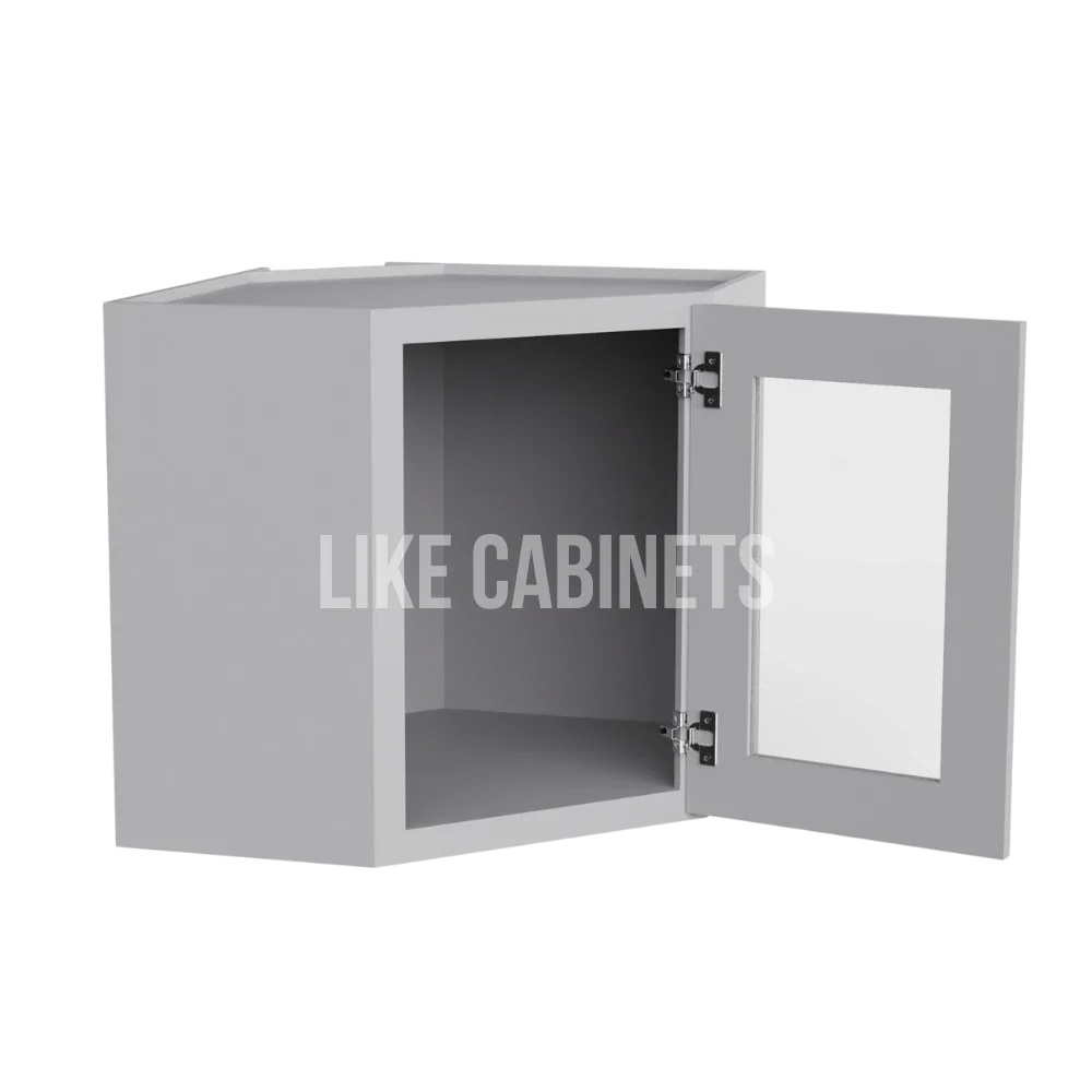 Shaker Gray 12'' x 24'' Diagonal Corner Wall Cabinet with Glass Door