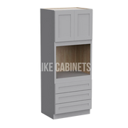 Shaker Gray 30'' W Double Door Oven Pantry Cabinet with Three Drawers