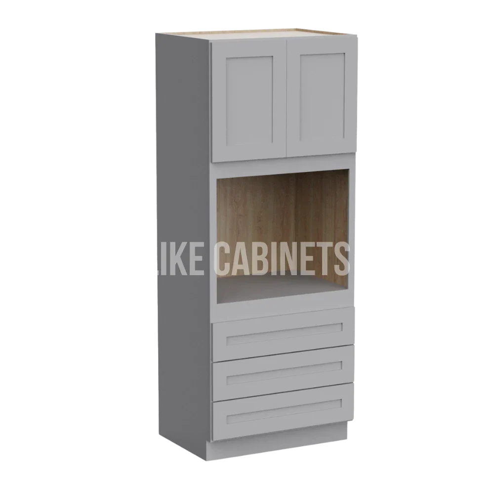 Shaker Gray 33'' W Double Door Oven Pantry Cabinet with Three Drawers