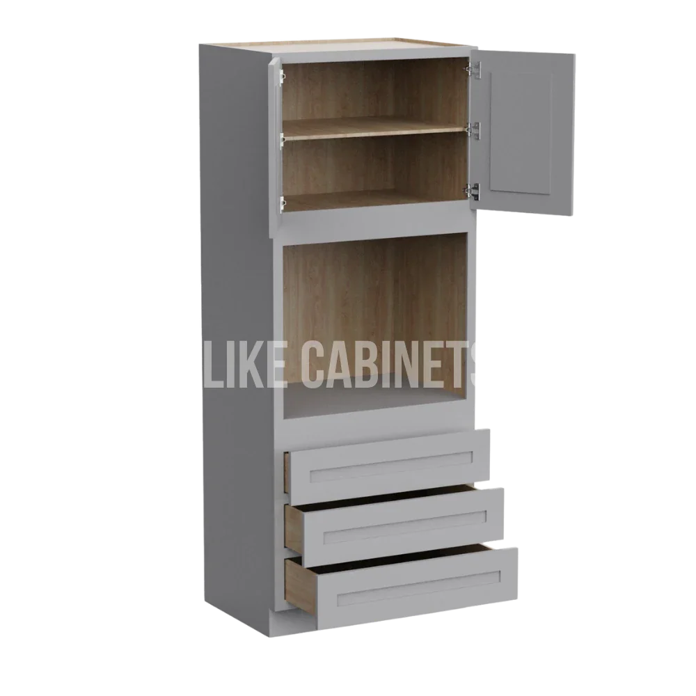 Shaker Gray 33'' W Double Door Oven Pantry Cabinet with Three Drawers