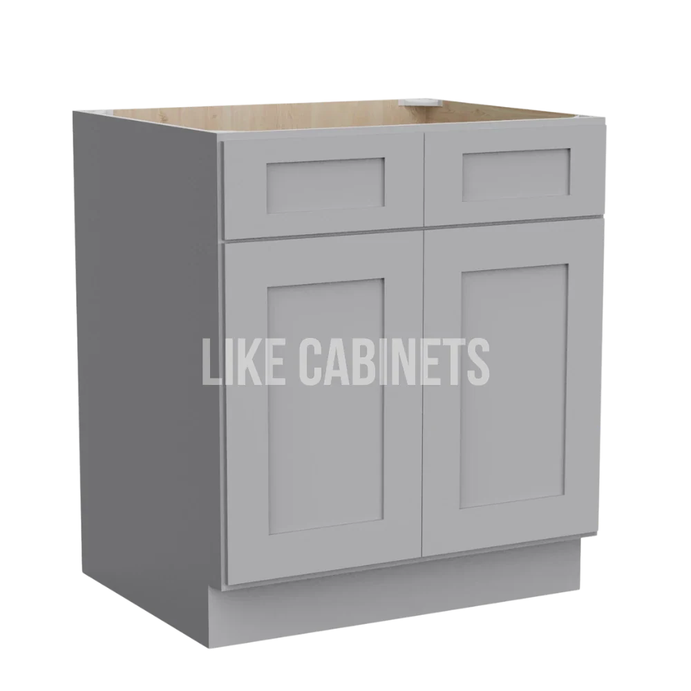 Gray Shaker Sink Base With Double Doors and False Drawers