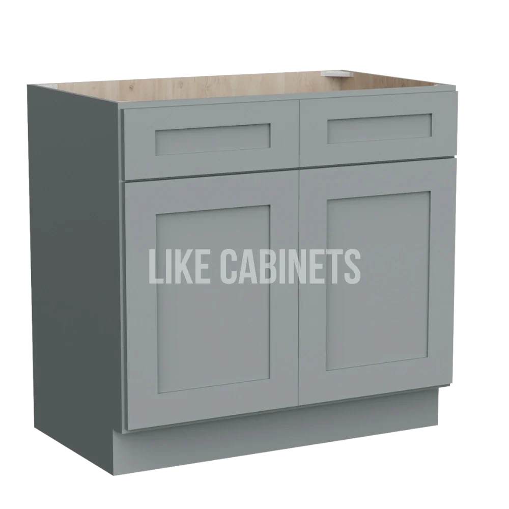 Shaker Gray Double Vanity Sink Base Cabinet